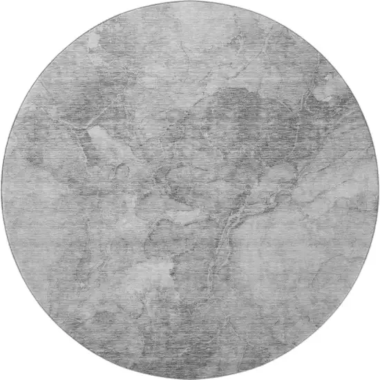 8' Gray And Silver Abstract Washable Round Rug With UV Protection Photo 3