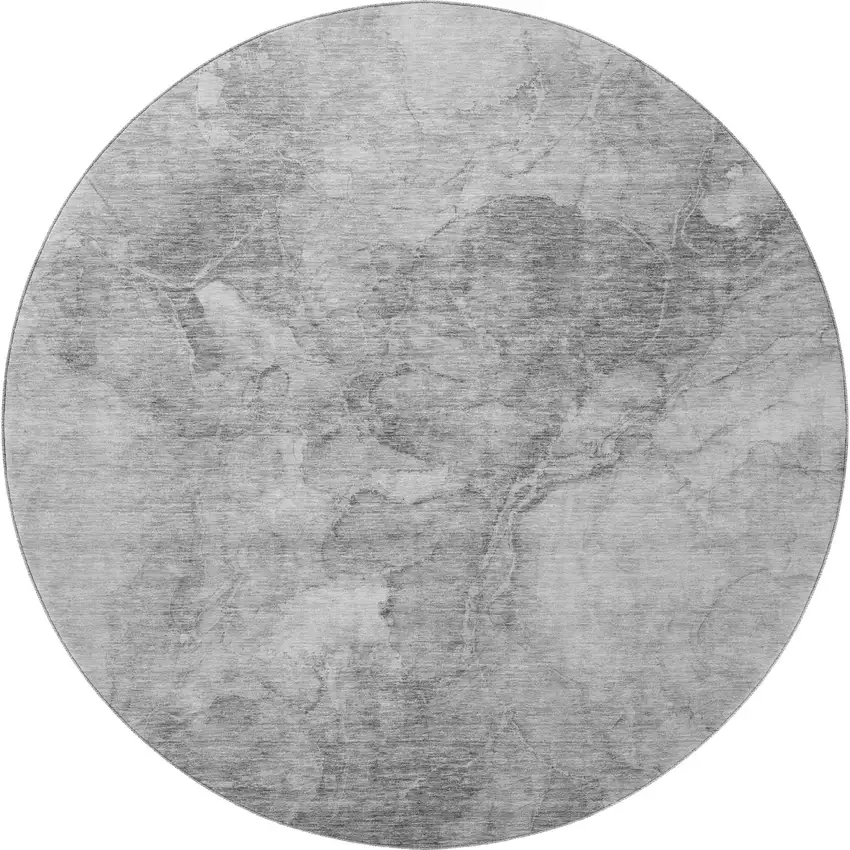 8' Gray And Silver Abstract Washable Round Rug With UV Protection Photo 3