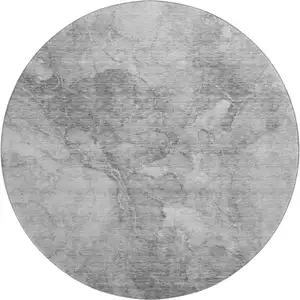 Photo of 8' Gray And Silver Abstract Washable Round Rug With UV Protection