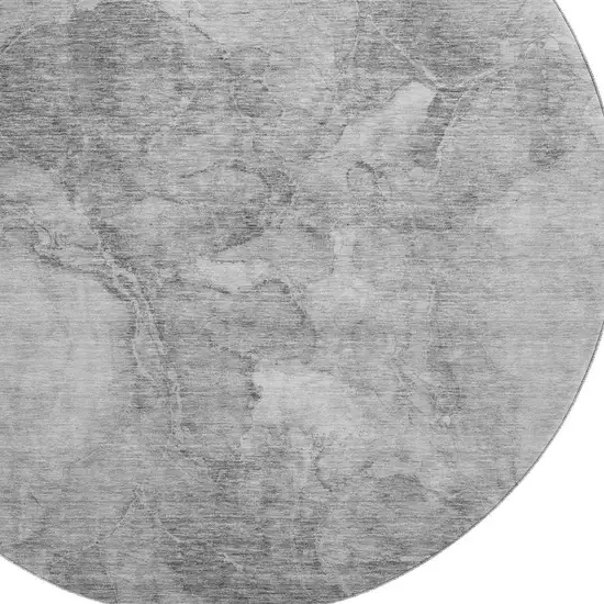 8' Gray And Silver Abstract Washable Round Rug With UV Protection Photo 4