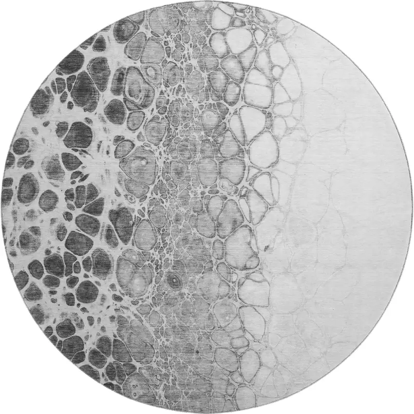 8' Gray And Silver Abstract Washable Round Rug With UV Protection Photo 1