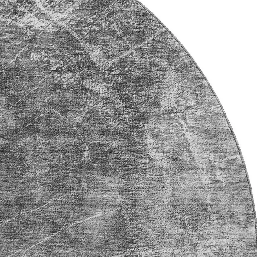 8' Gray And Silver Abstract Washable Round Rug With UV Protection Photo 2