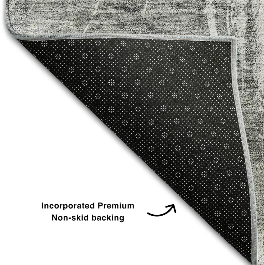 8' Gray And Silver Abstract Washable Round Rug With UV Protection Photo 5