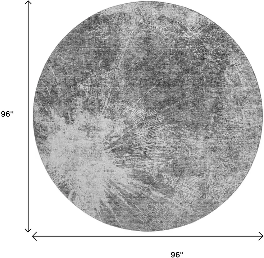 8' Gray And Silver Abstract Washable Round Rug With UV Protection Photo 9