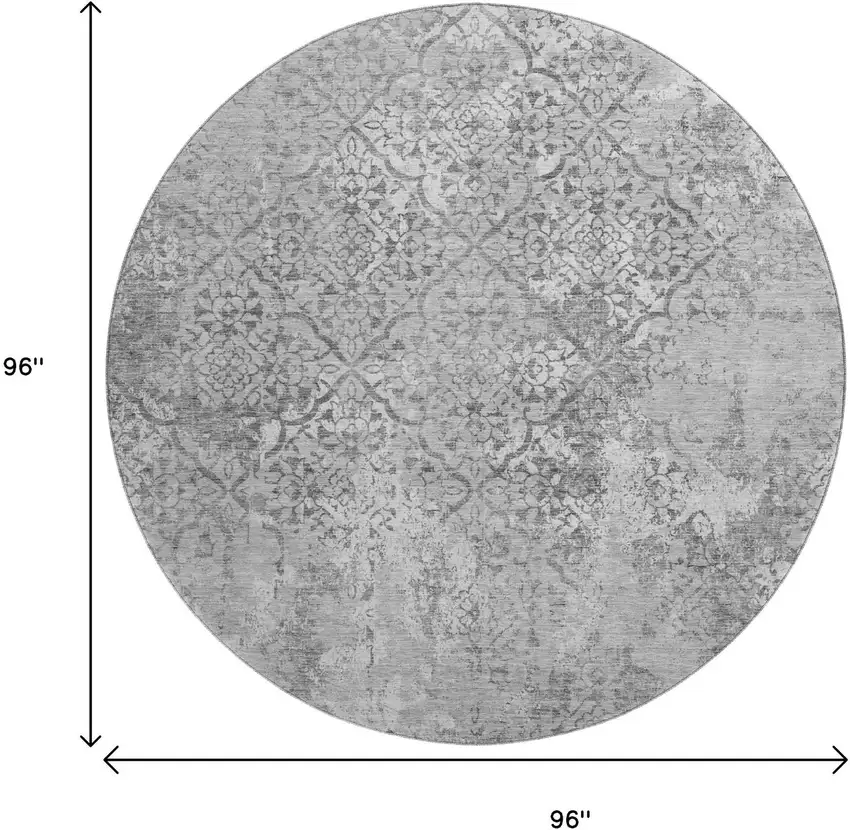 8' Gray And Silver Abstract Washable Round Rug With UV Protection Photo 3