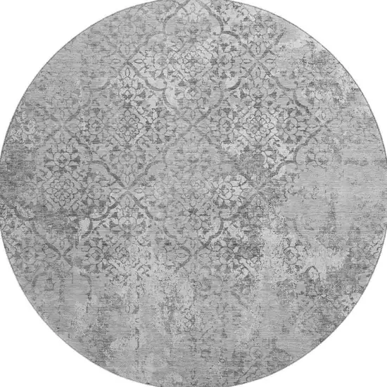 8' Gray And Silver Abstract Washable Round Rug With UV Protection Photo 3