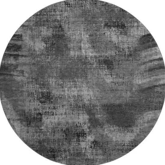 8' Gray And Silver Abstract Washable Round Rug With UV Protection Photo 4