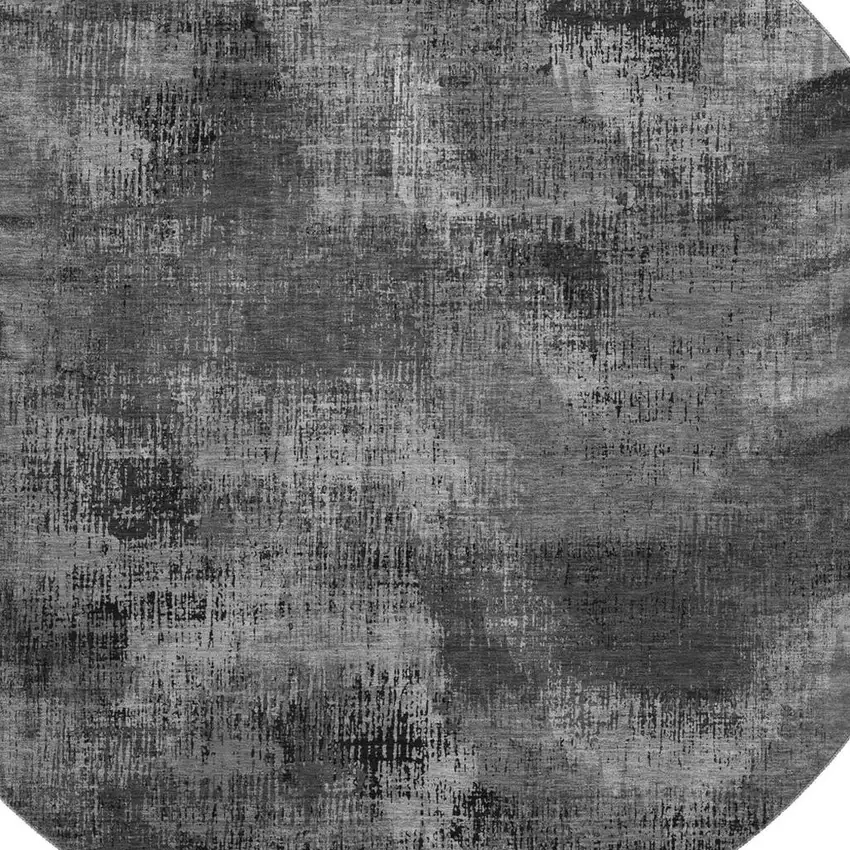 8' Gray And Silver Abstract Washable Round Rug With UV Protection Photo 3