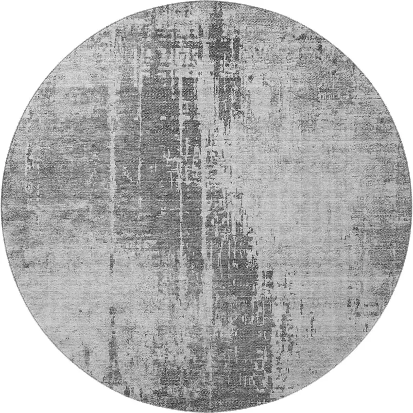 8' Gray And Silver Abstract Washable Round Rug With UV Protection Photo 4