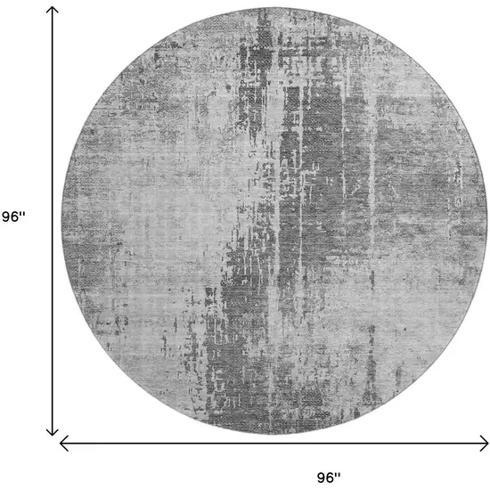 8' Gray And Silver Abstract Washable Round Rug With UV Protection Photo 3
