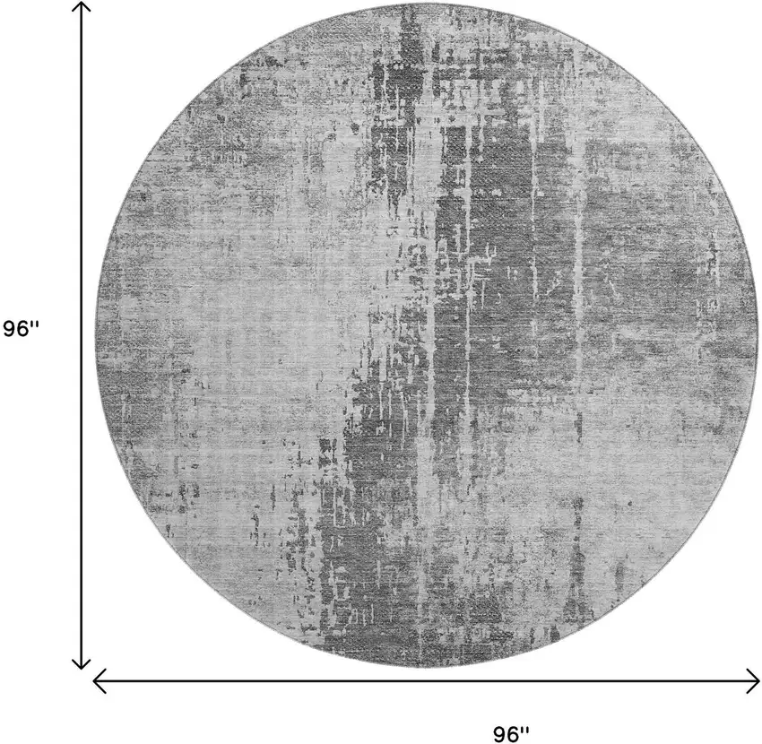 8' Gray And Silver Abstract Washable Round Rug With UV Protection Photo 3
