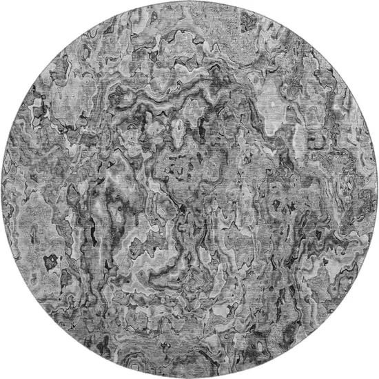 8' Gray And Silver Abstract Washable Round Rug With UV Protection Photo 1