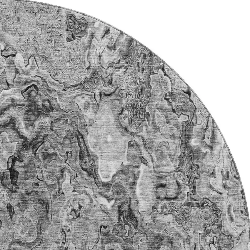 8' Gray And Silver Abstract Washable Round Rug With UV Protection Photo 4