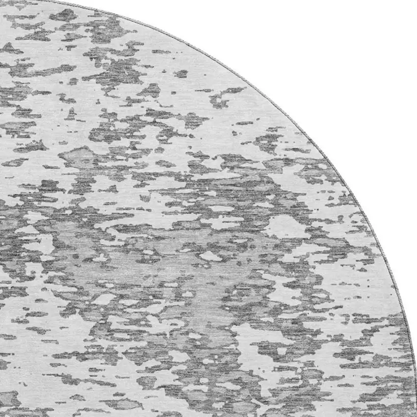 8' Gray And Silver Abstract Washable Round Rug With UV Protection Photo 3