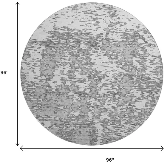 8' Gray And Silver Abstract Washable Round Rug With UV Protection Photo 9