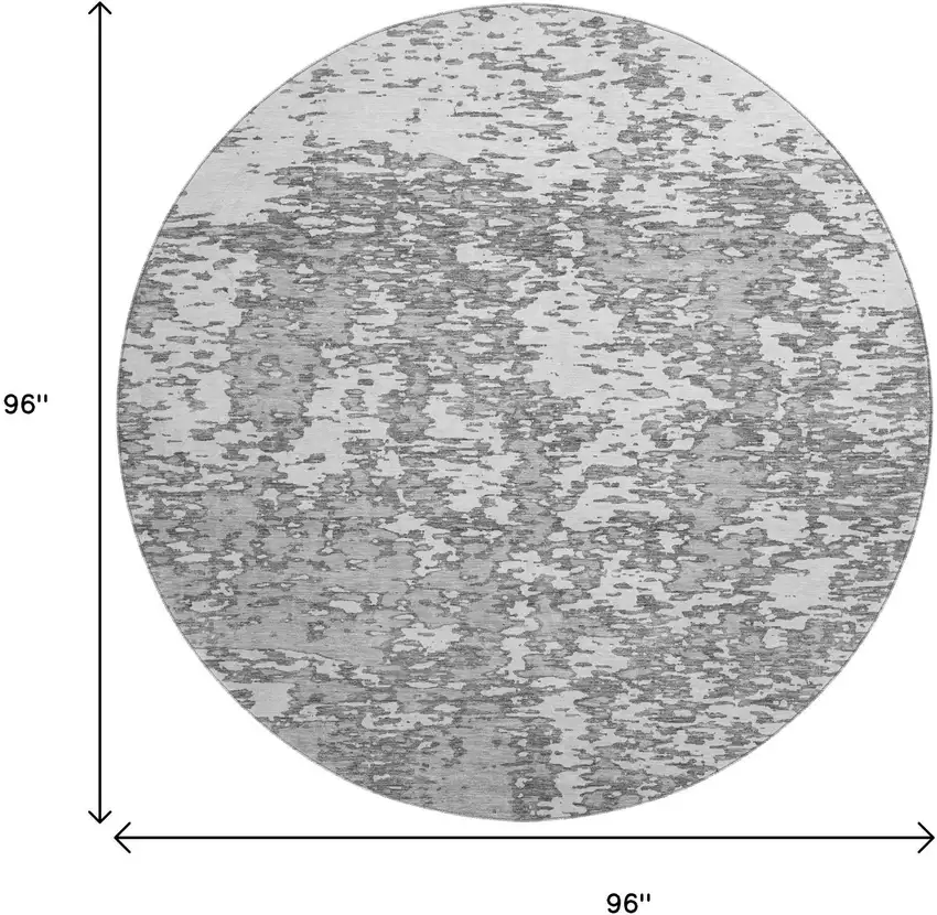 8' Gray And Silver Abstract Washable Round Rug With UV Protection Photo 9