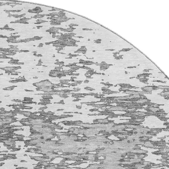 8' Gray And Silver Abstract Washable Round Rug With UV Protection Photo 2