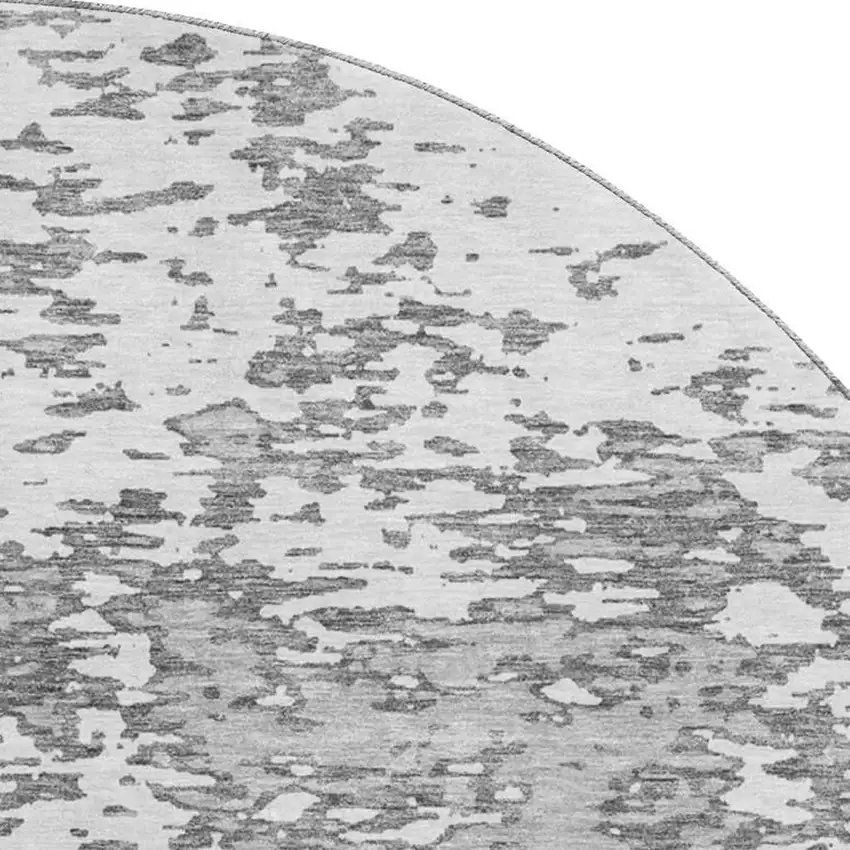 8' Gray And Silver Abstract Washable Round Rug With UV Protection Photo 2