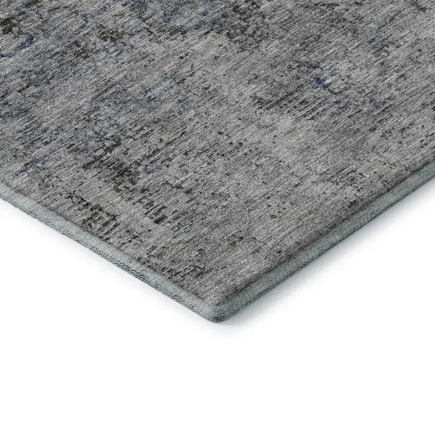 8' Gray And Silver Abstract Washable Round Rug With UV Protection Photo 5