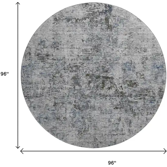 8' Gray And Silver Abstract Washable Round Rug With UV Protection Photo 8