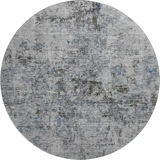 8' Gray And Silver Abstract Washable Round Rug With UV Protection Photo 1