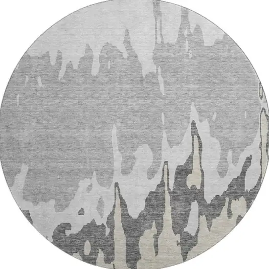 8' Gray And Silver Abstract Washable Round Rug With UV Protection Photo 3