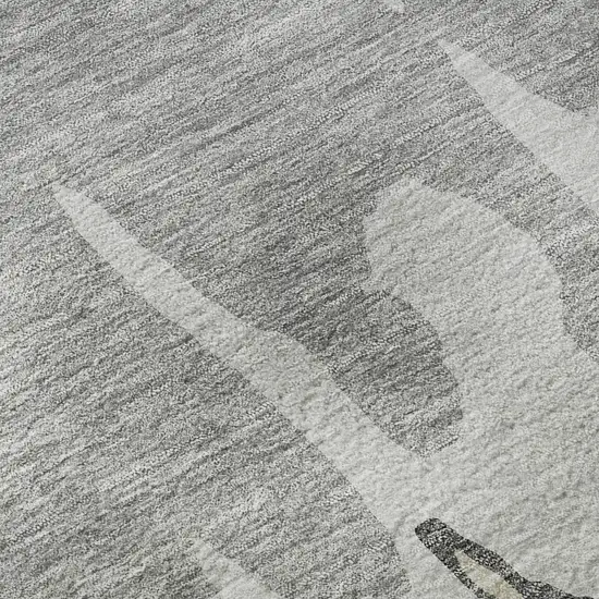 8' Gray And Silver Abstract Washable Round Rug With UV Protection Photo 8