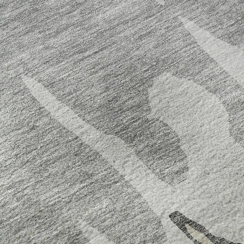 8' Gray And Silver Abstract Washable Round Rug With UV Protection Photo 8