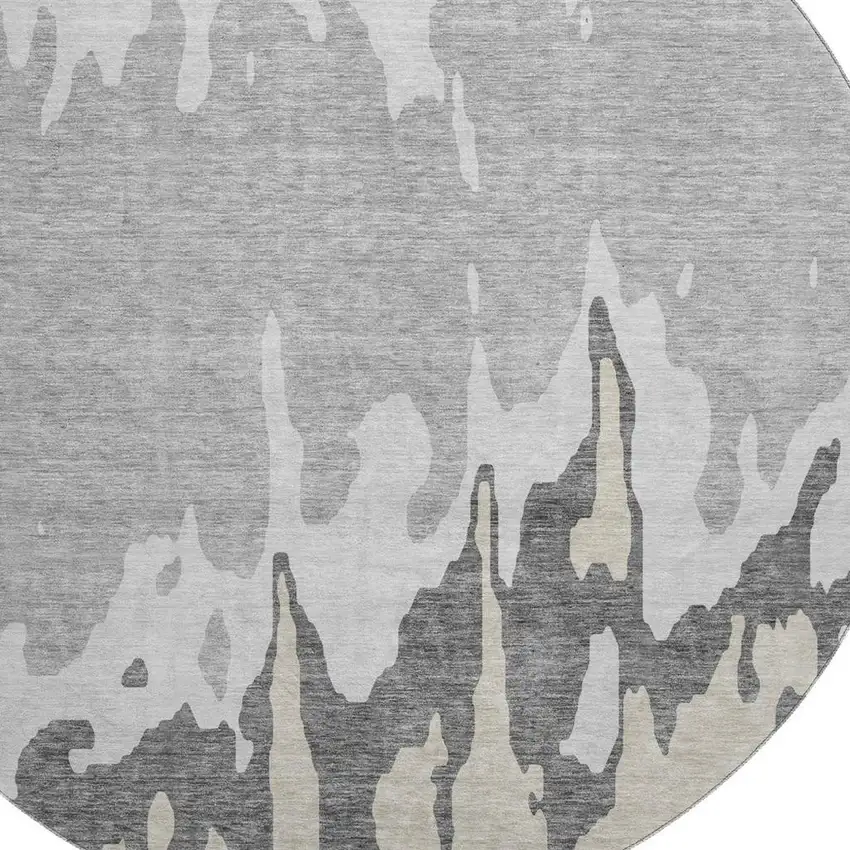 8' Gray And Silver Abstract Washable Round Rug With UV Protection Photo 2