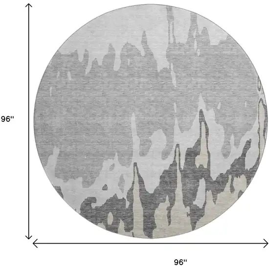 8' Gray And Silver Abstract Washable Round Rug With UV Protection Photo 9