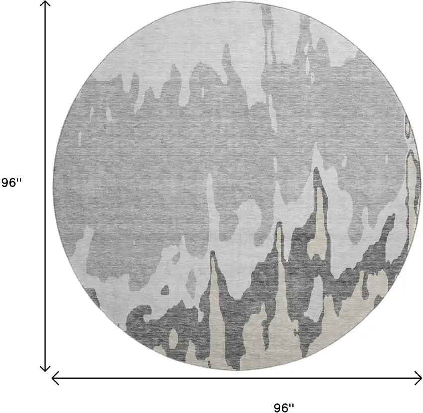 8' Gray And Silver Abstract Washable Round Rug With UV Protection Photo 9