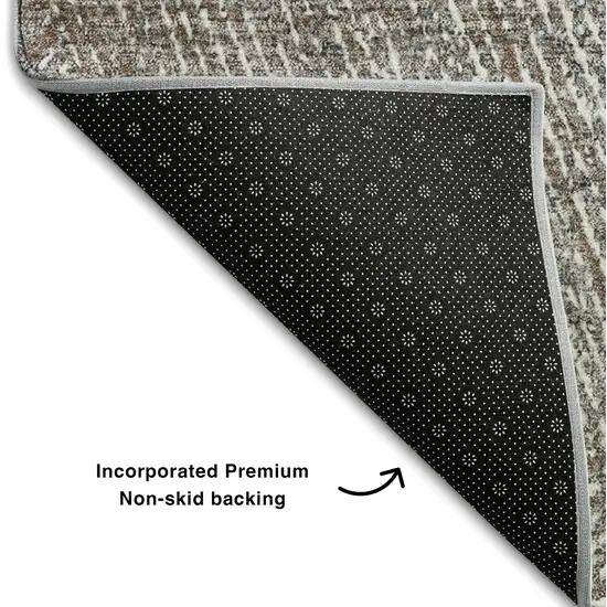 8' Gray And Silver Abstract Washable Round Rug With UV Protection Photo 4