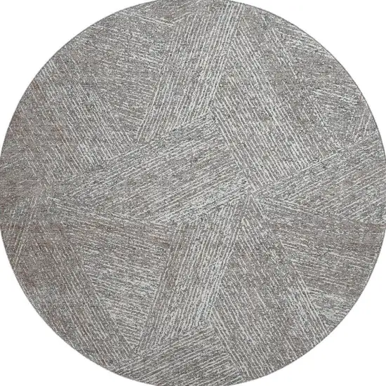 8' Gray And Silver Abstract Washable Round Rug With UV Protection Photo 2