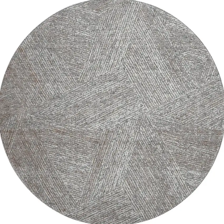 8' Gray And Silver Abstract Washable Round Rug With UV Protection Photo 2