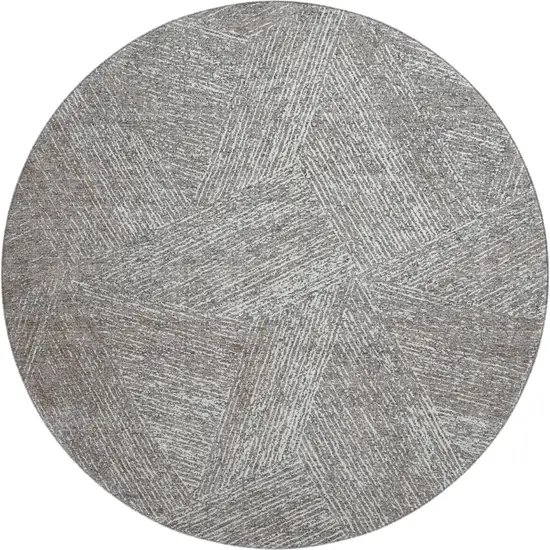 8' Gray And Silver Abstract Washable Round Rug With UV Protection Photo 1