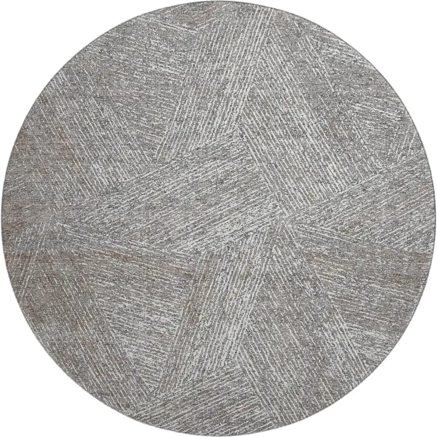 8' Gray And Silver Abstract Washable Round Rug With UV Protection Photo 1
