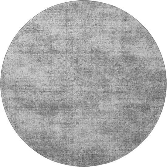 8' Gray And Silver Abstract Washable Round Rug With UV Protection Photo 2