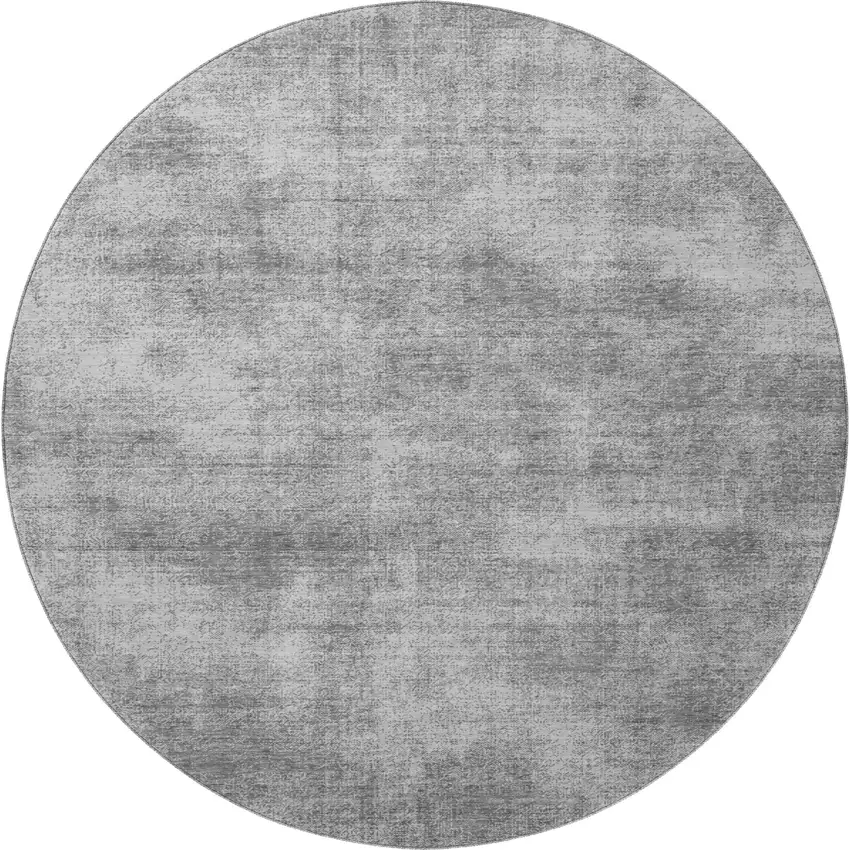 8' Gray And Silver Abstract Washable Round Rug With UV Protection Photo 2