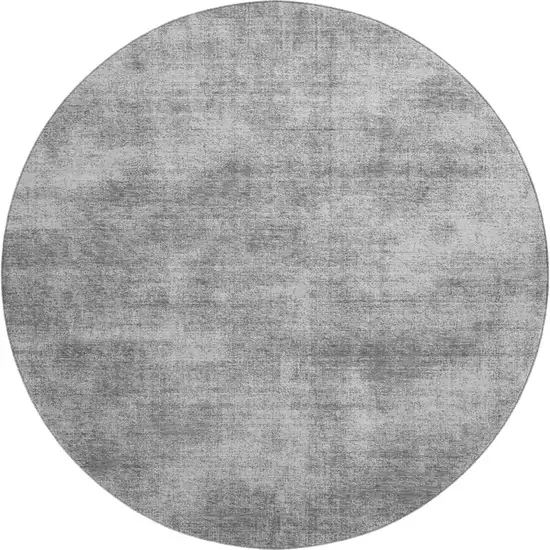 8' Gray And Silver Abstract Washable Round Rug With UV Protection Photo 1