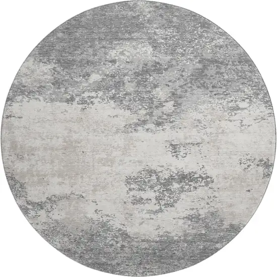 8' Gray And Silver Abstract Washable Round Rug With UV Protection Photo 1