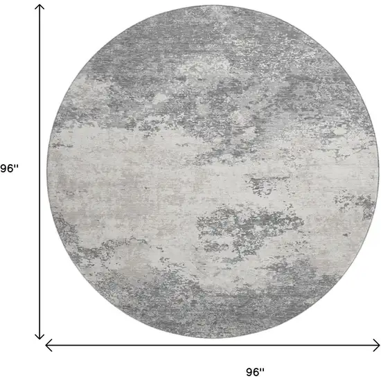 8' Gray And Silver Abstract Washable Round Rug With UV Protection Photo 9