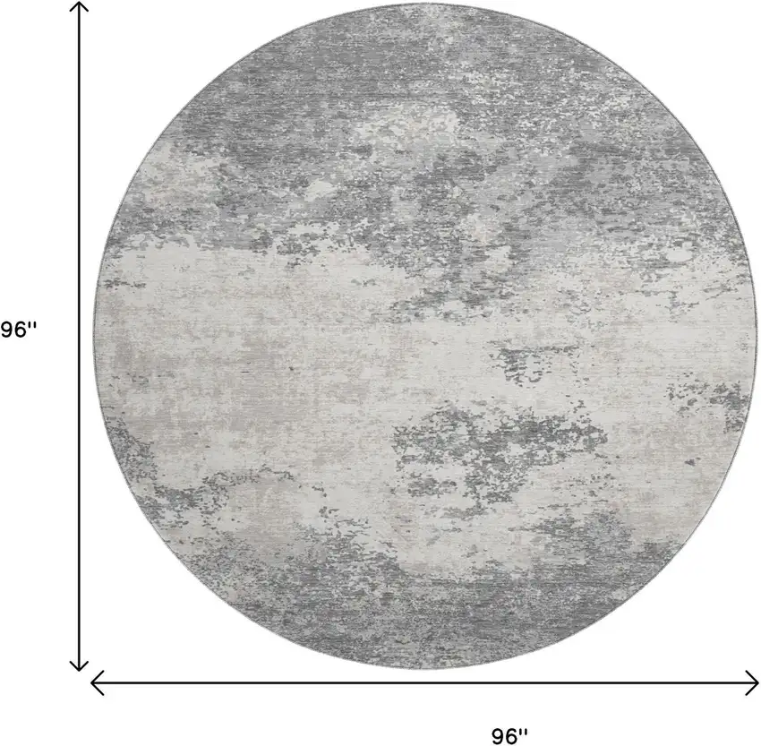 8' Gray And Silver Abstract Washable Round Rug With UV Protection Photo 9