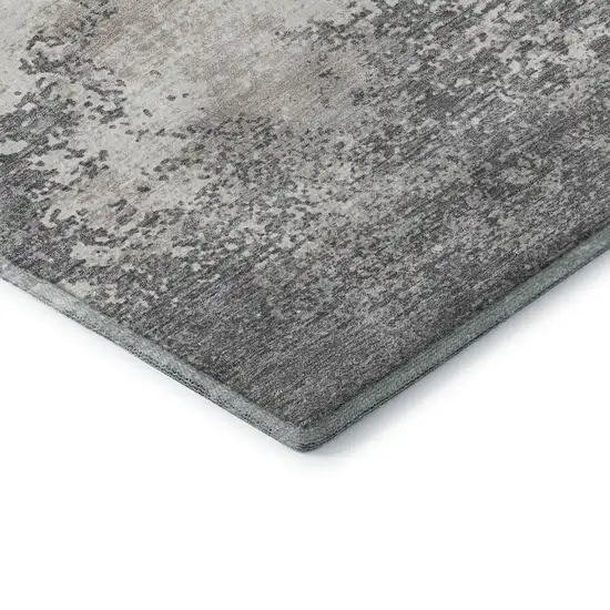 8' Gray And Silver Abstract Washable Round Rug With UV Protection Photo 6