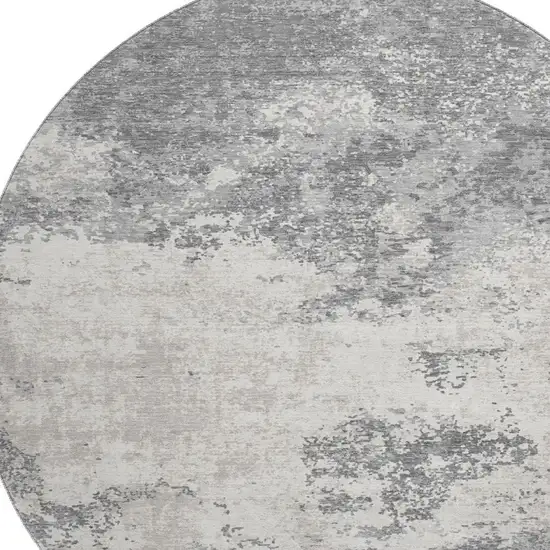 8' Gray And Silver Abstract Washable Round Rug With UV Protection Photo 2