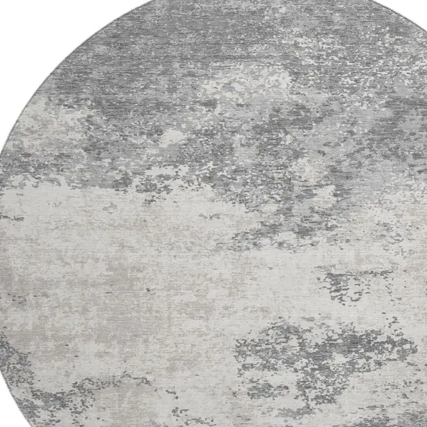8' Gray And Silver Abstract Washable Round Rug With UV Protection Photo 2