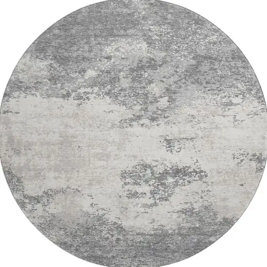 8' Gray And Silver Abstract Washable Round Rug With UV Protection Photo 3