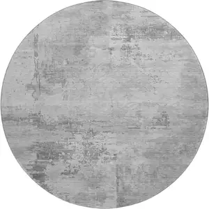 Photo of 8' Gray And Silver Abstract Washable Round Rug With UV Protection