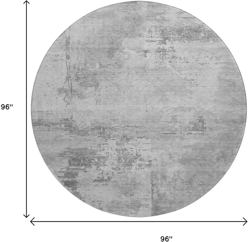 8' Gray And Silver Abstract Washable Round Rug With UV Protection Photo 8