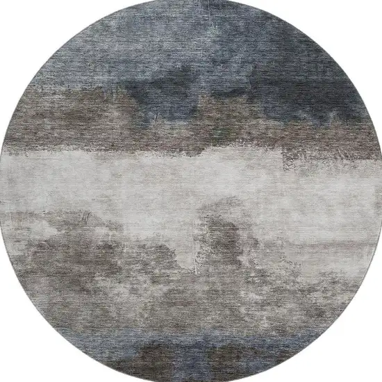 8' Gray And Silver Abstract Washable Round Rug With UV Protection Photo 3