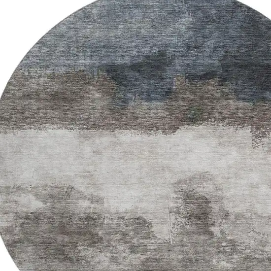 8' Gray And Silver Abstract Washable Round Rug With UV Protection Photo 2